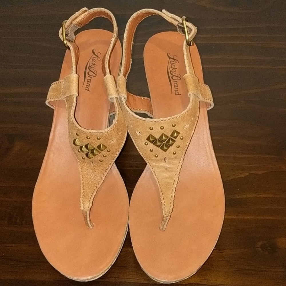 Lucky Brand Narnie Tan Wedge Studded Sandal
